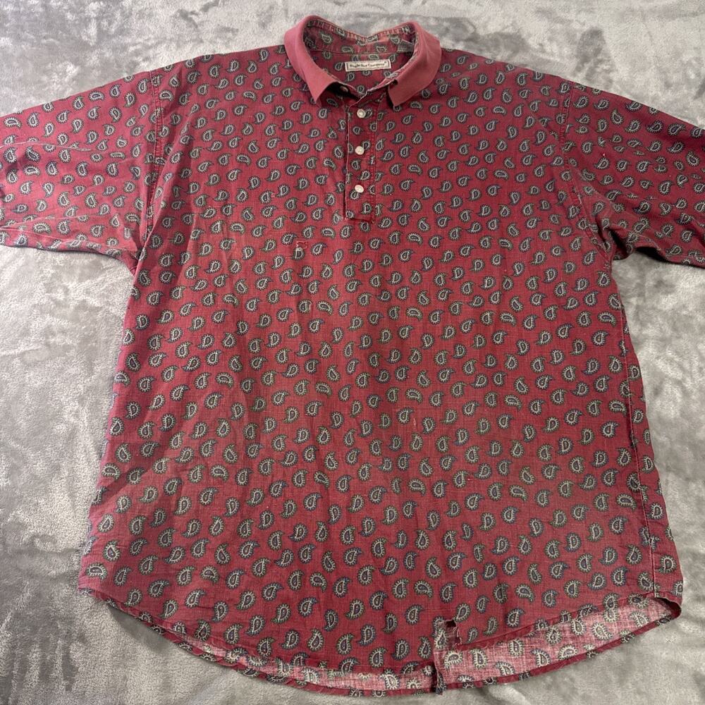 VINTAGE Bugle Boy Polo Shirt Mens Sz Large Short Sleeve Pink Paisley Distressed
